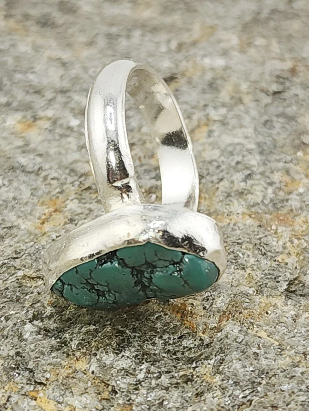 TURQUOISE BOHEMIAN RING HANDMADE IN STERLING RECYCLED METAL SIZE 8 GENUINE STONE